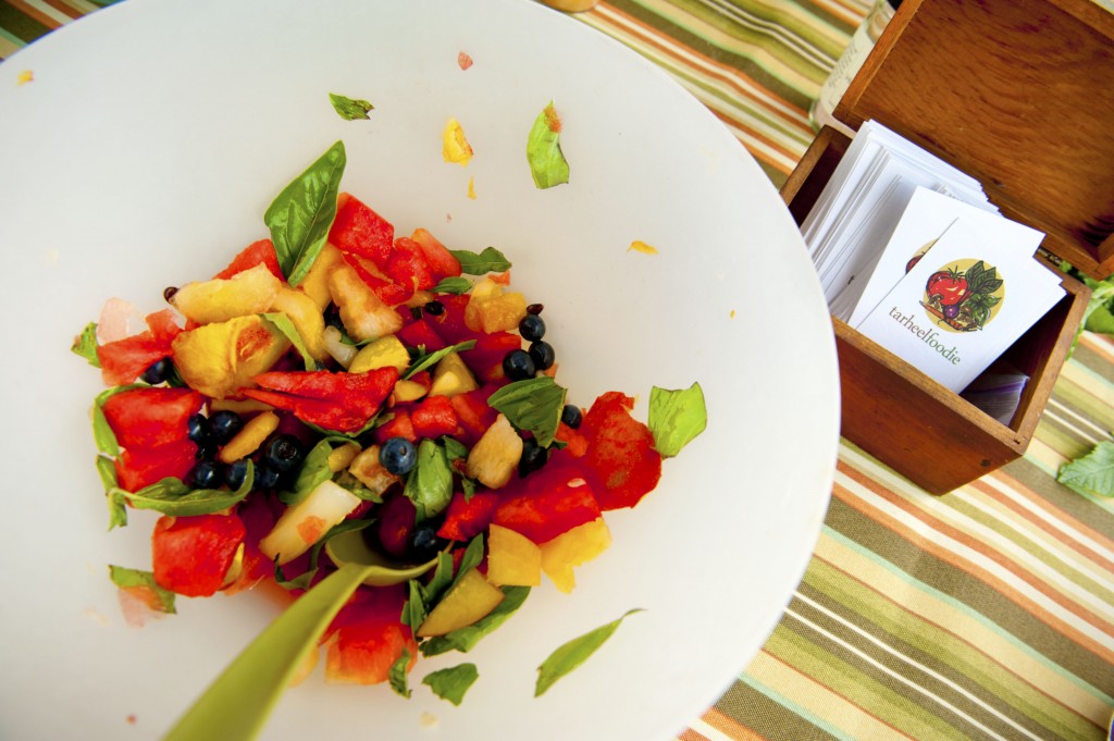 Summer Peach & Melon Salad at the Durham Farmers' Market with the HomeFries Cooking Team. Photo & copyright Casey Boone: www.caseyboonephotography.com