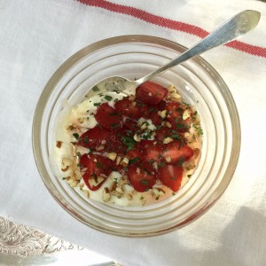 Fresh Quark Cheese topped with honey, strawberries, pecans, lemon verbena. Image by CaseyBoonePhotography.com All rights reserved